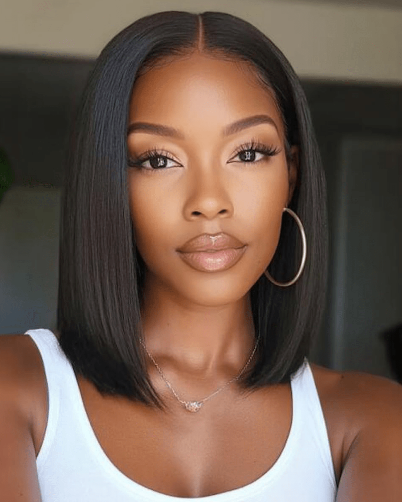 Glueless Pre Styled Silky Straight Short Bob_model