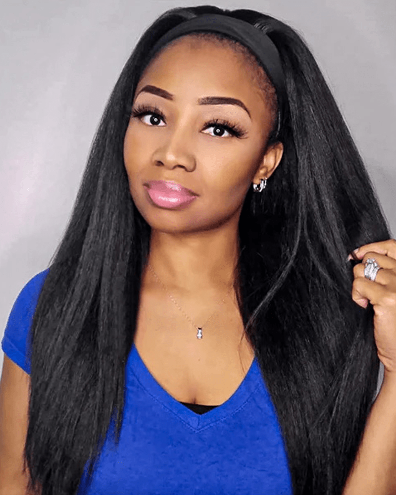 Yaki Straight Glueless Human Hair Headband Wig