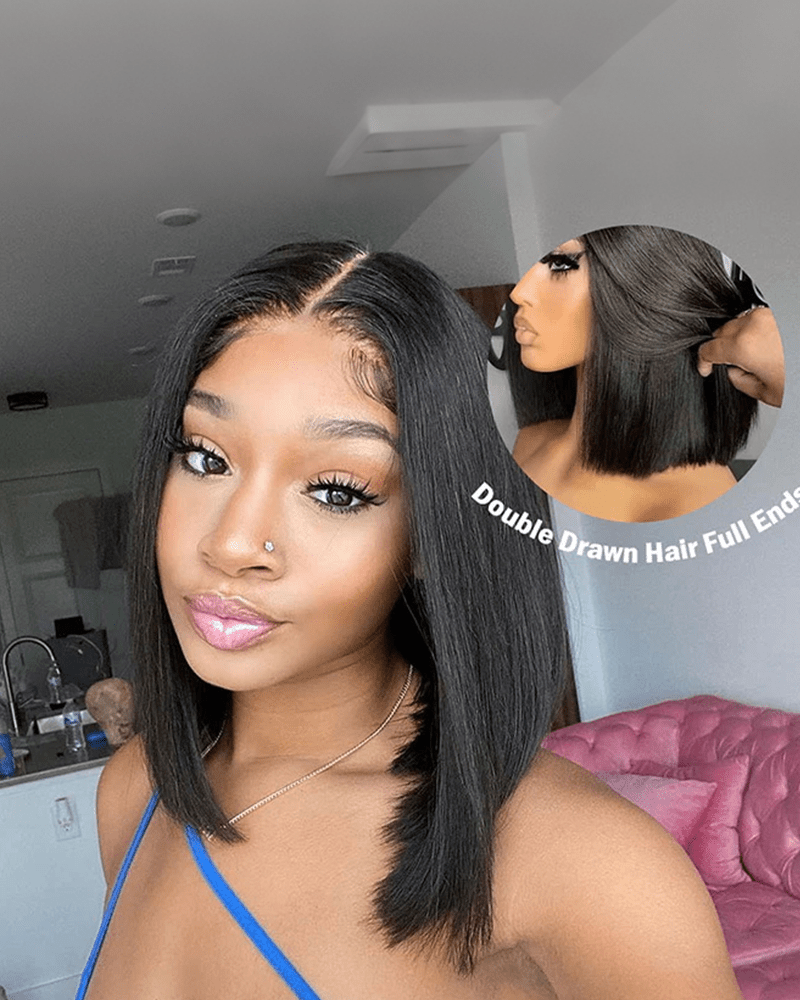 Glueless Pre Styled Silky Straight Short Bob_model