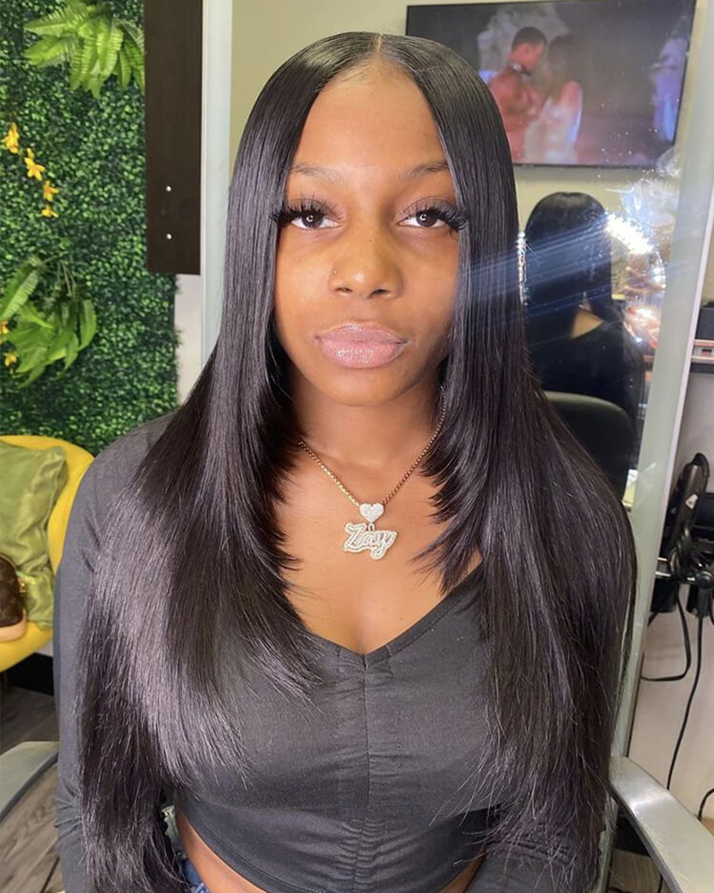 layered cut straight hair_model