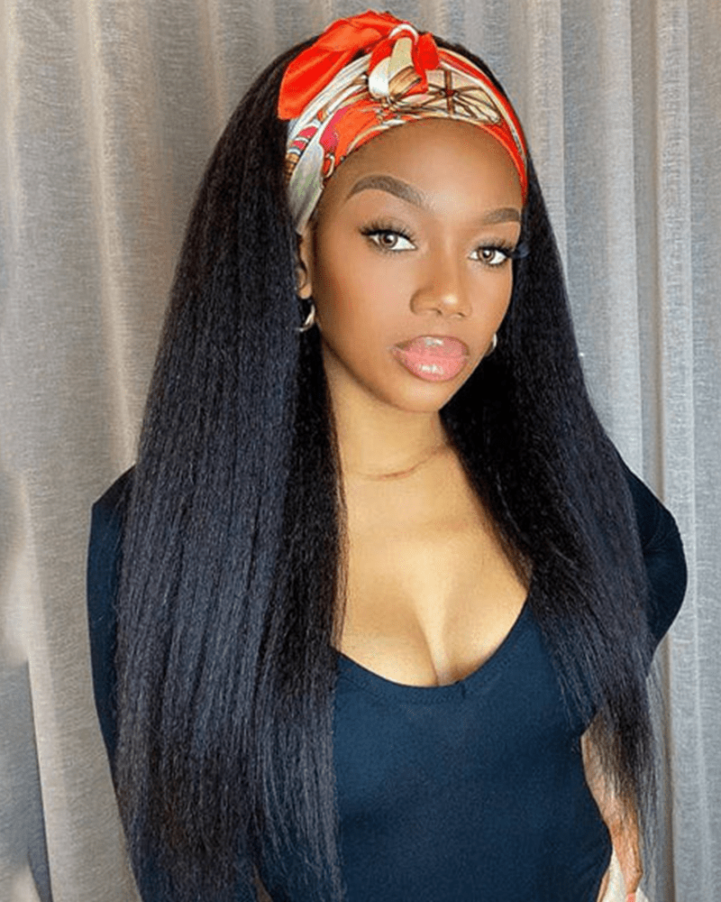 Yaki Straight Glueless Human Hair Headband Wig