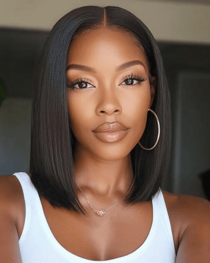 Glueless Pre Styled Silky Straight Short Bob_model