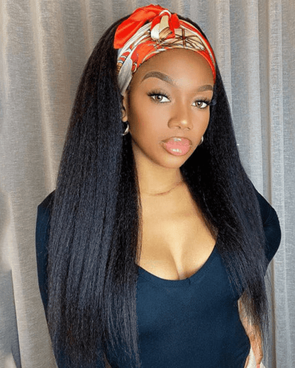 Yaki Straight Glueless Human Hair Headband Wig