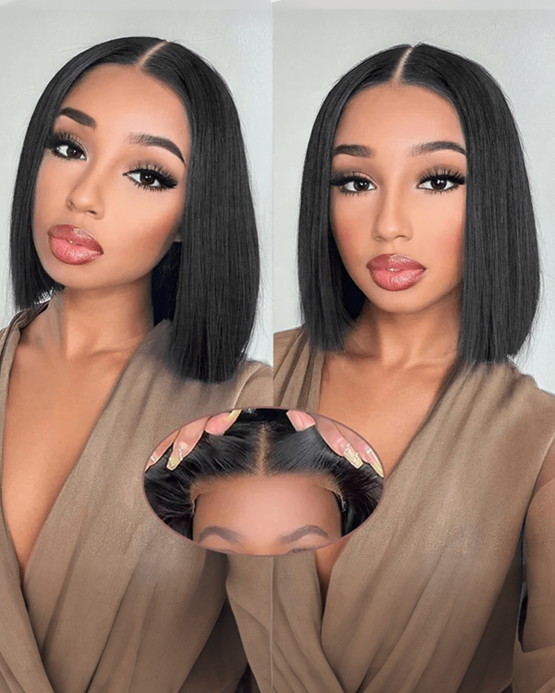 Glueless Pre Styled Silky Straight Short Bob_model